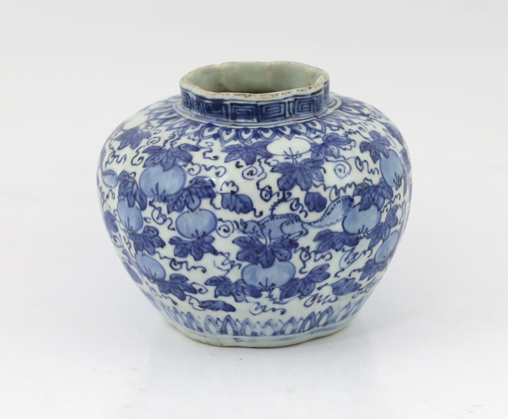 A Chinese blue and white 'Squirrel and vine' melon-shaped jar, Wanli period (1573-1619)